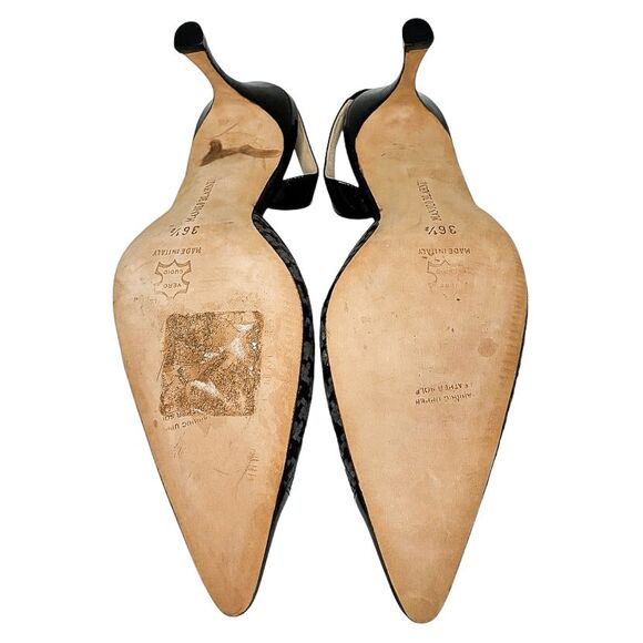 Manolo Blahnik Carolyne Slingback Woven Gray Black Pumps Size 36.5 Heels - Picture 10 of 12